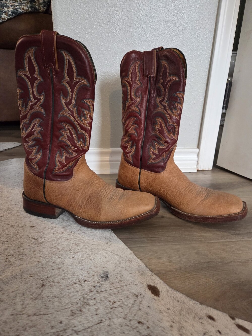 Justins Men's Two-Tone Western Cowboy Boots - Tan & Burgundy